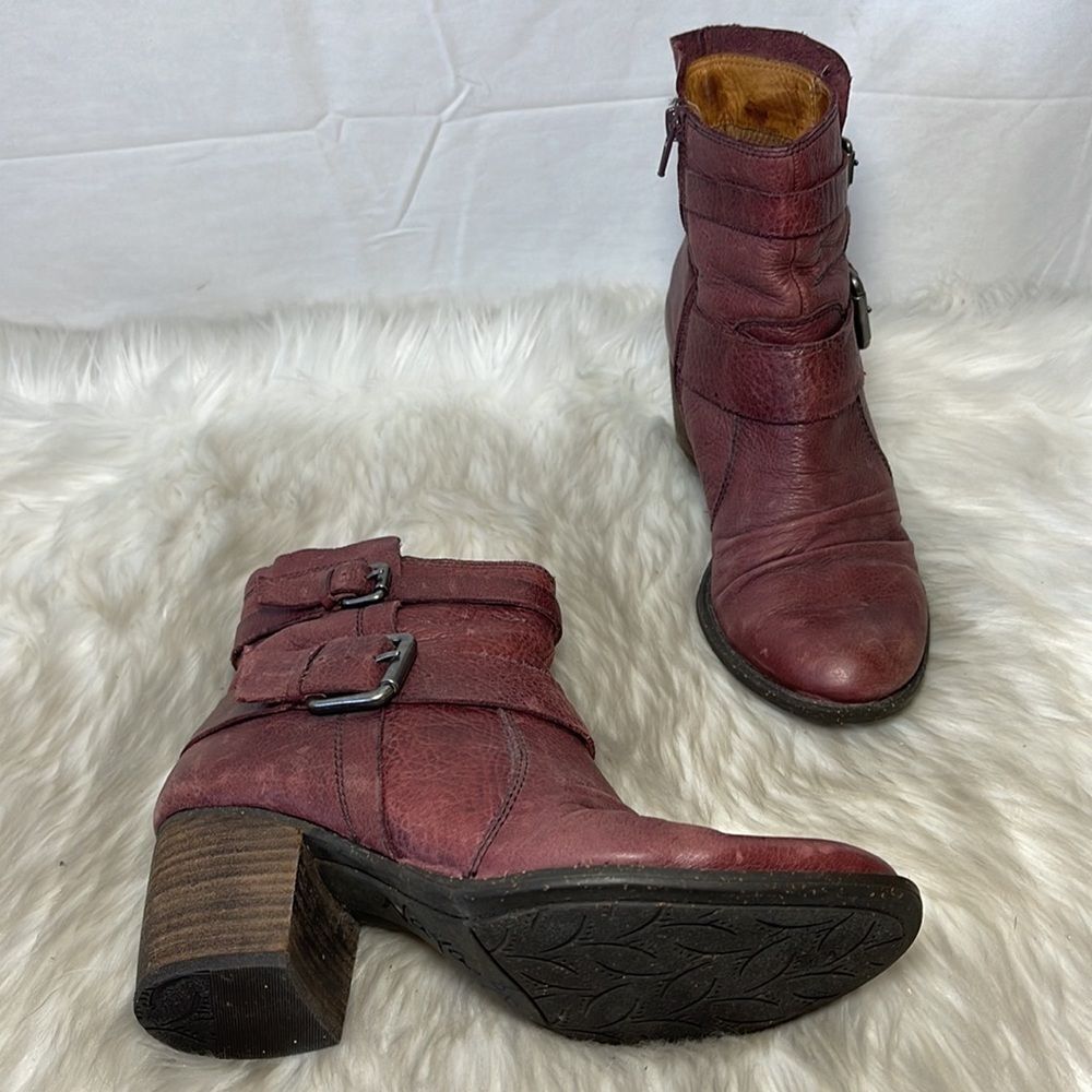 Anthro Naya‎ Virtue Bordeaux Distressed Leather Strappy Moto Style Bootie…